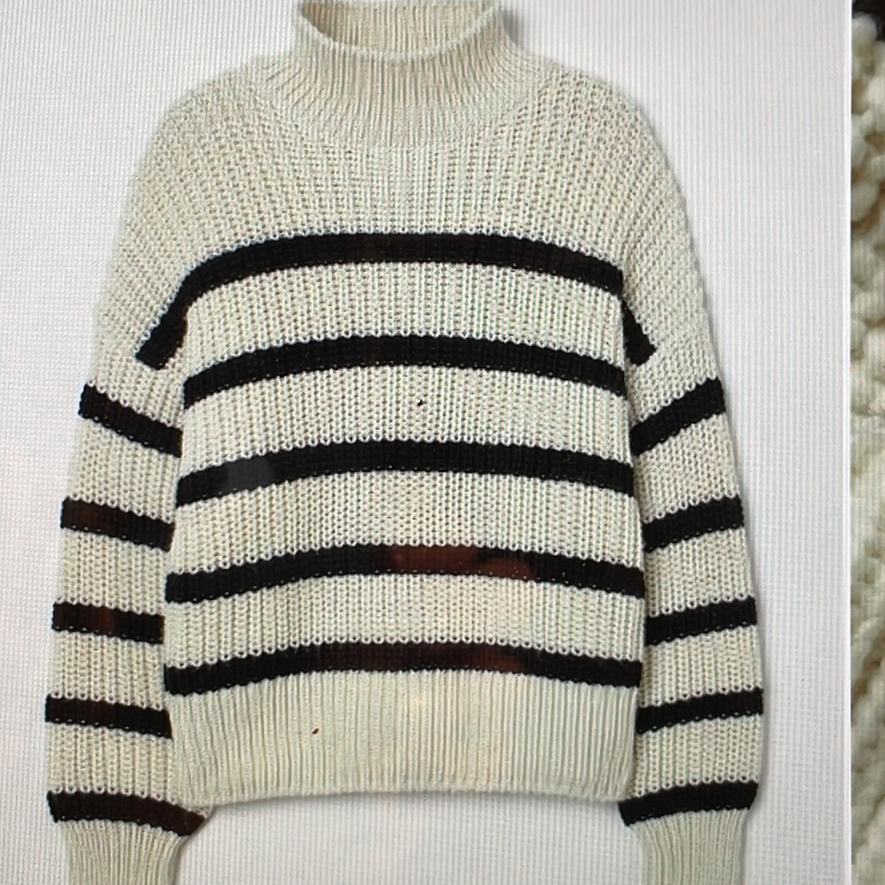 H&M Cream and Black Striped Turtleneck Sweater